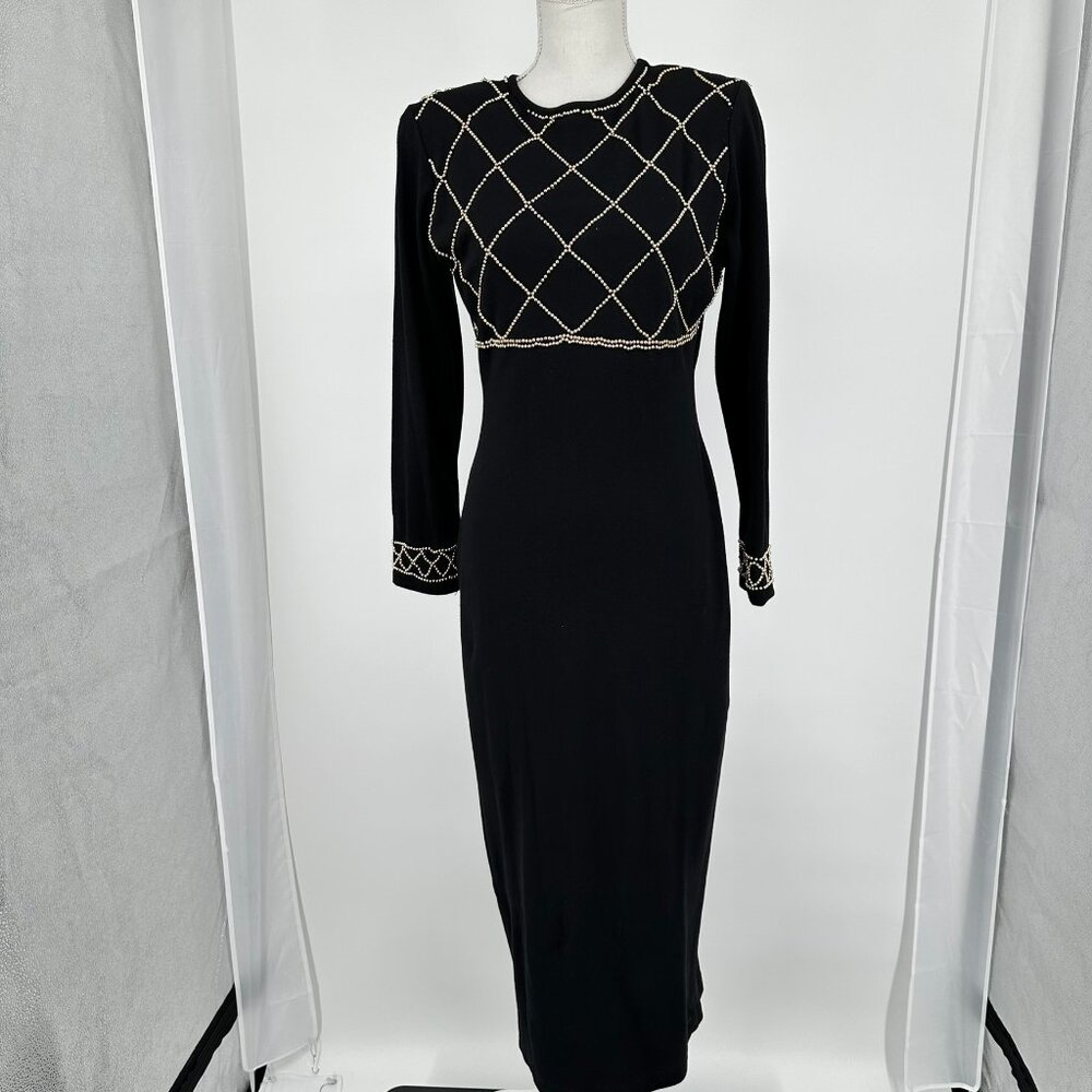 Vintage CDC Long Black with Gold Beads Evening dress, pull over size 4